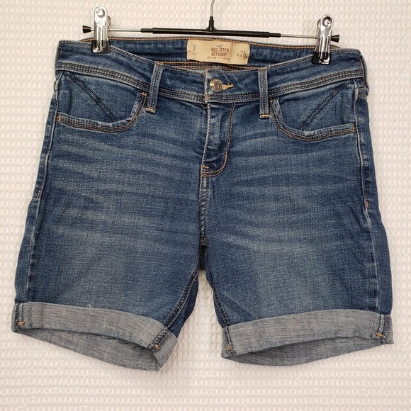Hollister Pants - Hollister Low Rise Denim Shorts Womens 3 W26 Blue Cuffed Distressed Medium Wash